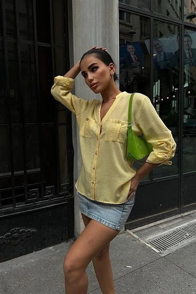 Poulina Flamlı Keten Gömlek 3257-08 - Resim 4