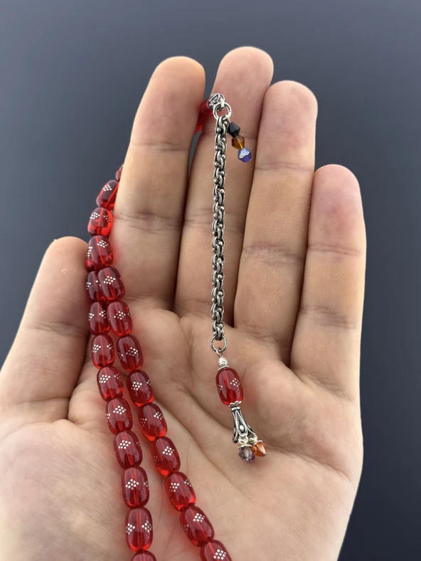 1000 AYAR GÜMÜŞ İŞLEME ATEŞ KEHRİBAR TESBİH KAPSÜL KESİM 7,25X11mm - 3