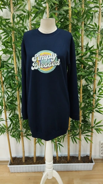 Kadın Uzun Kollu Bisiklet Yaka Yazılı Viskon Iki Iplik Elbise - Resim 4