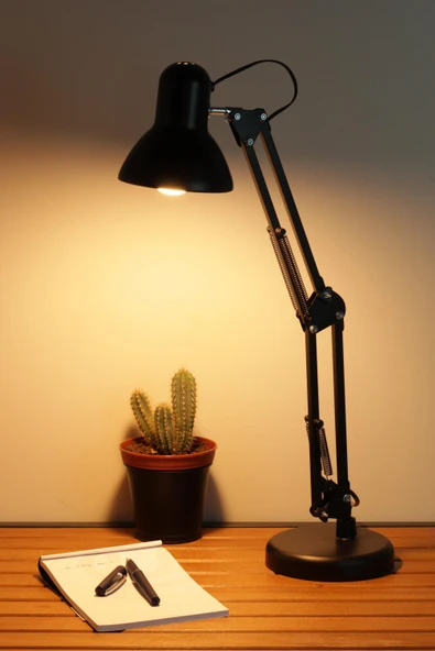 Akrobat Masa Lambası Yaylı Metal 360° Ayarlanabilir Çalışma Okuma Lambası Siyah - Resim 7