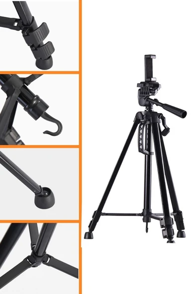BUFFER® Telefon ve Fotoğraf Makinası Takılabilen Bluetooth Kumandalı 146 cm Tripod - 16