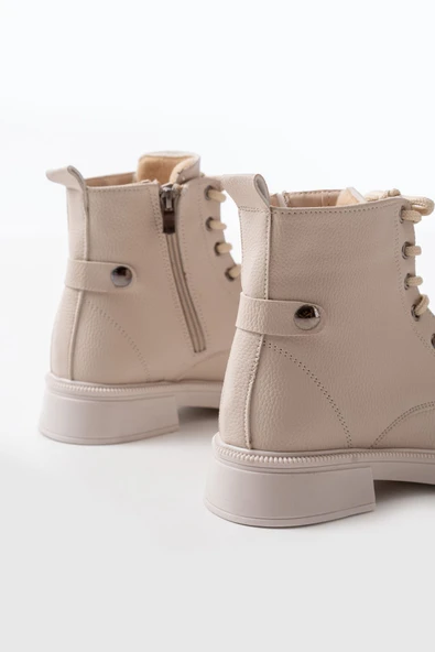 02-2003 Bej Galata Bağcıklı Fermuarlı Günlük Kadın Bot - Resim 10