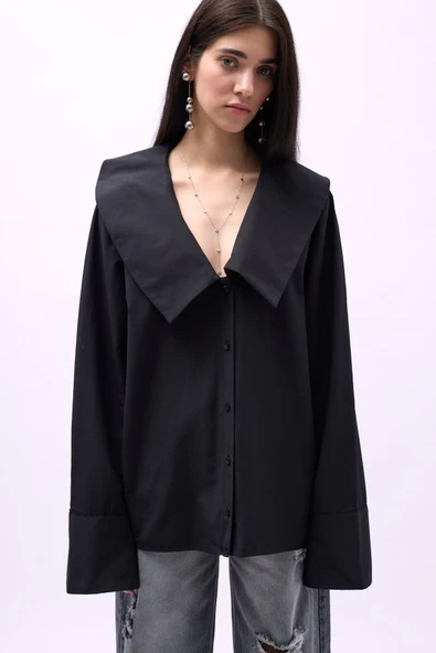 Geniş Yaka Volan Kol Gömlek - Resim 2