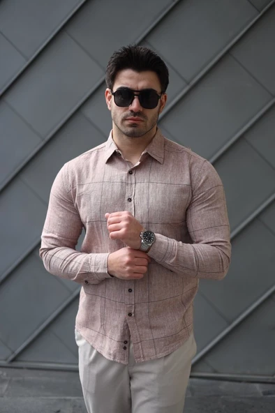 Erkek Pamuklu Keten Kumaş Gömlek ürün görseli