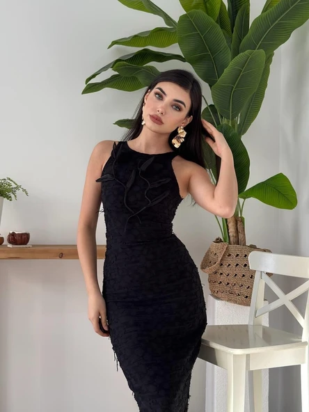 Lers Çiçek Detaylı Elbise - Resim 3