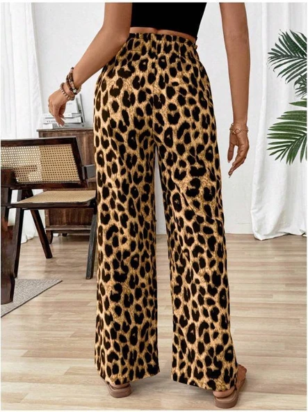 Kadın Süprem Kumaş Beli Lastikli Leopar Desen Pantolon - Resim 7