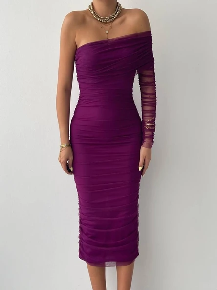 Polack Tek Omuz Tül Elbise - Resim 2