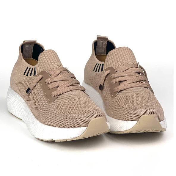 Kadın  Bej Triko Günlük Rahat Ortopedik Terletmeyen Spor Sneaker Ayakkabı - Resim 4