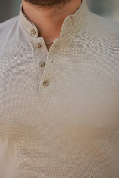 Erkek Hakim Yaka Dokuma Pamuklu Kumaş Kısa Kollu T-shirt - Resim 3