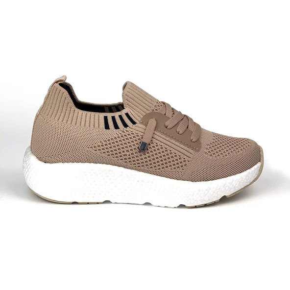 Kadın  Bej Triko Günlük Rahat Ortopedik Terletmeyen Spor Sneaker Ayakkabı - Resim 2