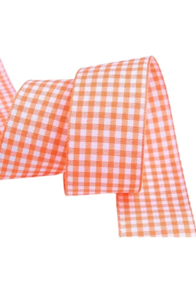 Tafta Ekoseli Kurdele 25 mm Turuncu 10 Metre ürün görseli