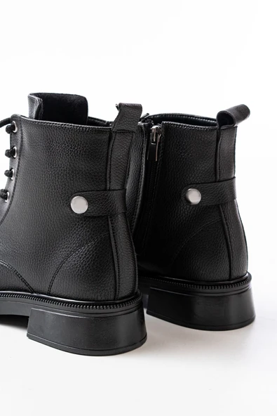 02-2003 Siyah Bağcıklı Fermuarlı Günlük Kadın Bot - Resim 5