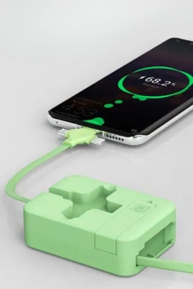 BUFFER® Cep Tipi Telefon Tutuculu Makaralı Uzayıp Kısalabilen 3'ü 1 Arada USB Şarj Kablosu - Resim 15