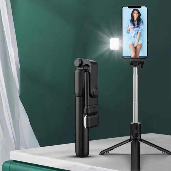 BUFFER® Kendiliğinden LED Işıklı Kumandalı Uzayabilen Selfie Çubuğu,Masa Üstü Tripod - 6