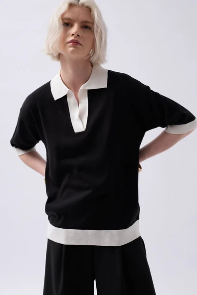 V Yaka Dokulu T-Shirt - Resim 3