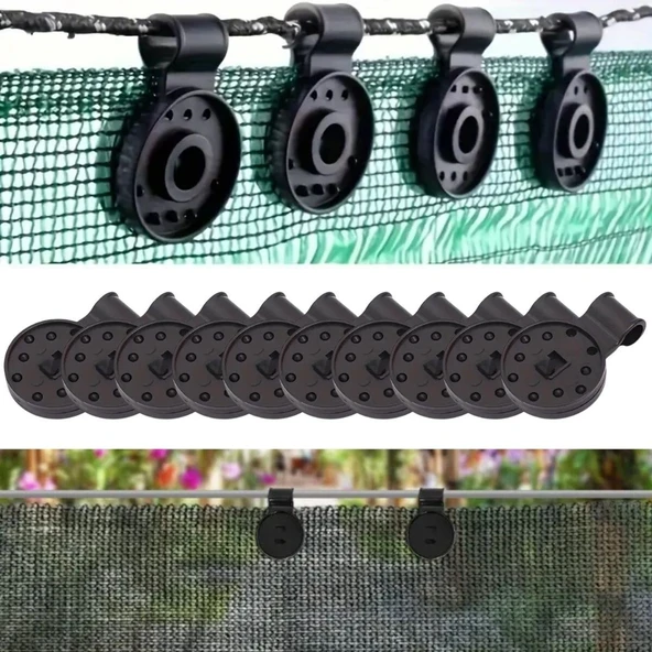 BUFFER® 10 Adet Güneşlik Filesi Sabitleme Klipsleri, Gölgelik Bezi ve Brandalar İçin Dayanıklı Plastik Kelepçe Kancaları - 1