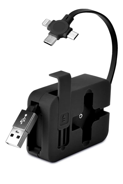 BUFFER® Cep Tipi Telefon Tutuculu Makaralı Uzayıp Kısalabilen 3'ü 1 Arada USB Şarj Kablosu - Resim 14