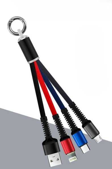 BUFFER® Işıklı Anahtarlık Model 3 in 1 USB Çıkışlı MİKRO,TYPE-C ve İphone Uyumlu Şarj Kablosu - Resim 15