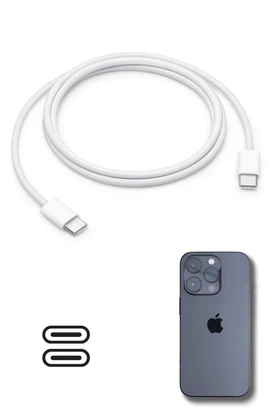 BUFFER® Apple 15/15 Pro Type-C to Type-C Hasır Örgü Hızlı Şarj Kablosu (1m) - 9