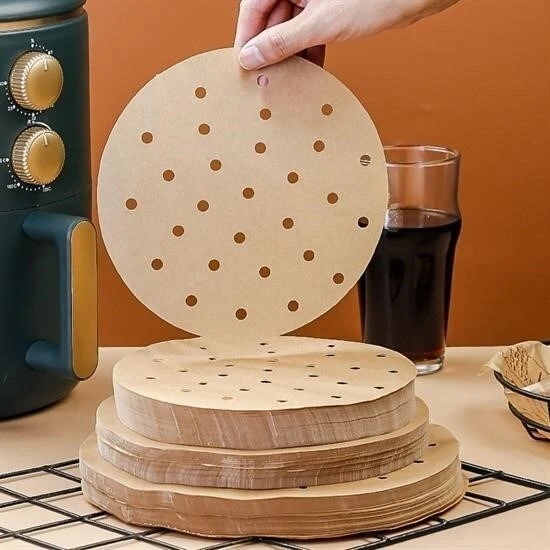 100 Adet  Air Fryer Pişirme Kağıdı Tek Kullanımlık Hava Fritözü Yuvarlak Delikli Model - Resim 7