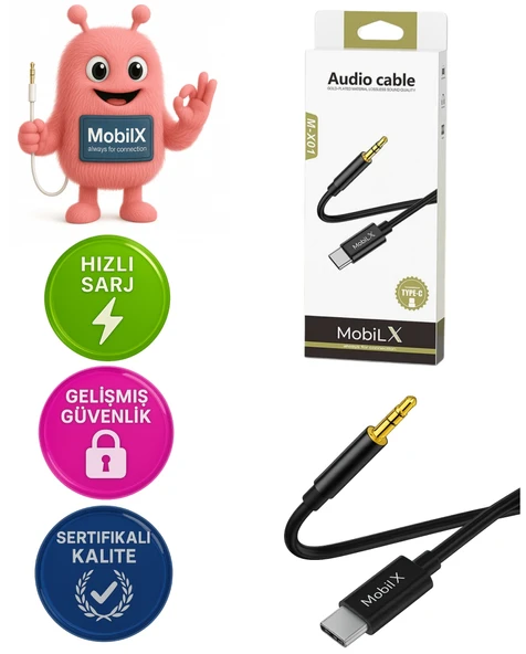 MobiLX Type-C to 3.5mm AUX Ses Kablosu – 1m, Stereo Destekli, Dayanıklı Örgülü Kablo - 1