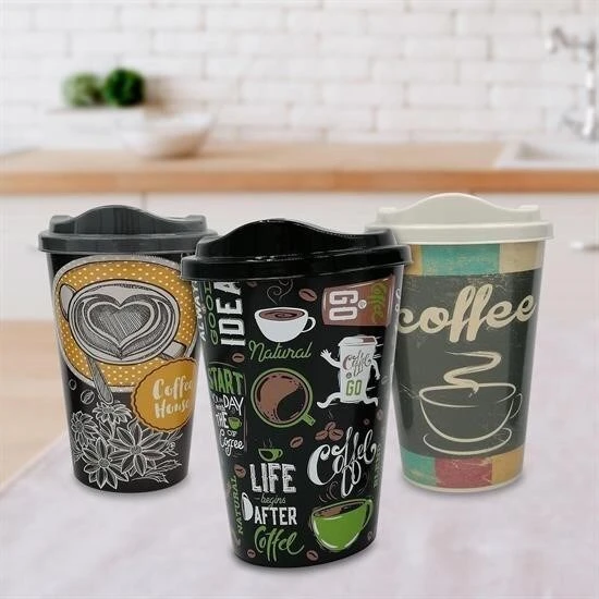 BUFFER® 3 Adet Kahve Bardağı Seti Dekoratif Plastik Kahve Muhafaza Bardağı - 5