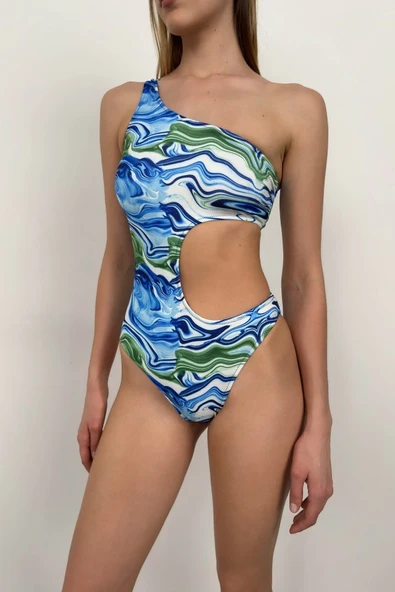 Tek Omuz Desenli Mayokini - 7