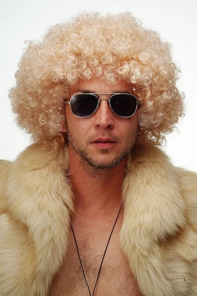 Altın Renk Kıvırcık Afro Parti Peruğu - Resim 3