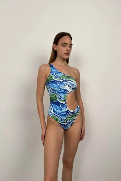 Tek Omuz Desenli Mayokini - 6