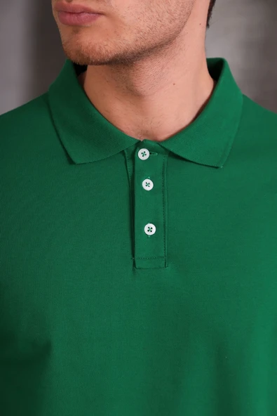 Erkek Slim Fit Pamuklu Yumuşak Doku Nefes Alan Kumaş Yakalı Tişört - Resim 3