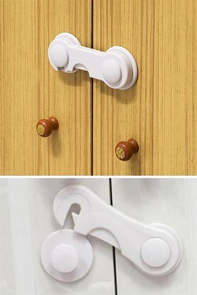 BUFFER® Bebek Çocuk Güvenliği Çekmece ve Dolap İçin Kendiliğinde Yapışkanlı Vidasız Kapak Kilidi - 5