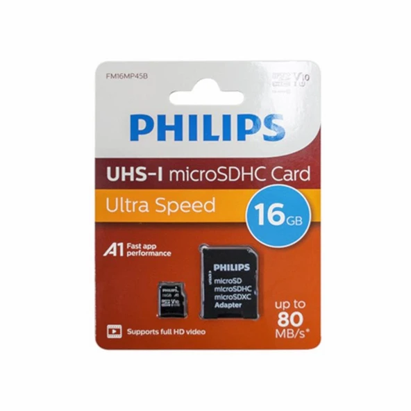 Philips FM16MP45B/00 16GB Class10 UHS-I U1 TF Adaptörlü Micro SDHC Hafıza Kartı - 1