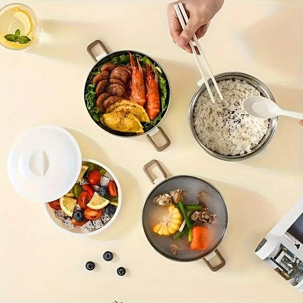 Valkyrie 3 Gözlü Paslanmaz Çelik Isı Yalıtımlı Yemek Kabı Seti Çantalı Geniş Kaplar - 5