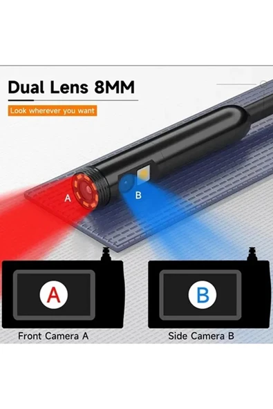 Vtn-093 Ekranlı Çift kameralı 30 Metre Sert Kablo Yılan Endoskop Kamera 8 mm 4.3 ınc - 5
