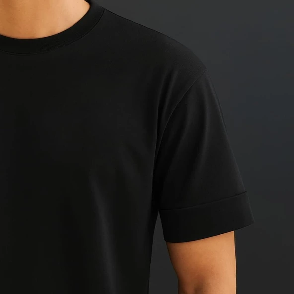 Erkek Basic Oversize Double Face Kumaş Kısa Kollu Tshirt - Resim 4