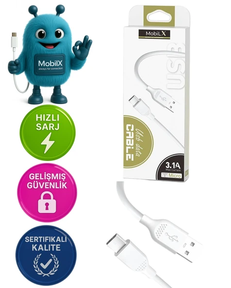 MobiLX USB to Type-C Şarj ve Data Kablosu – 3.1A, Hızlı Şarj, Siyah - 1