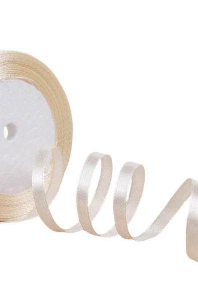 Saten Kurdele 1 cm 10 Metre Ekru - Resim 3