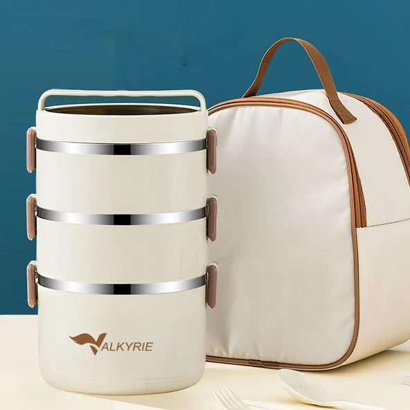 Valkyrie 3 Gözlü Paslanmaz Çelik Isı Yalıtımlı Yemek Kabı Seti Çantalı Geniş Kaplar - 9