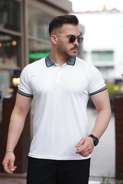 Erkek Yakalı Kagi Kumaş Kısa Kollu T-shirt - 1