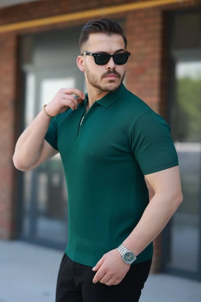 Erkek Fermuarlı Yakalı Kısa Kollu Tshirt - Resim 2