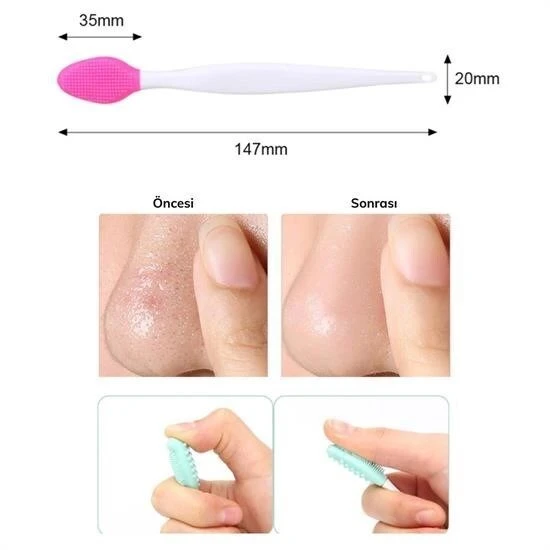 BUFFER® 2 Adet Dudak Fırçası Peeling Etkili Gözenek  Siyah Nokta Temizleyici Akne Giderici Çift Yönl - Resim 3