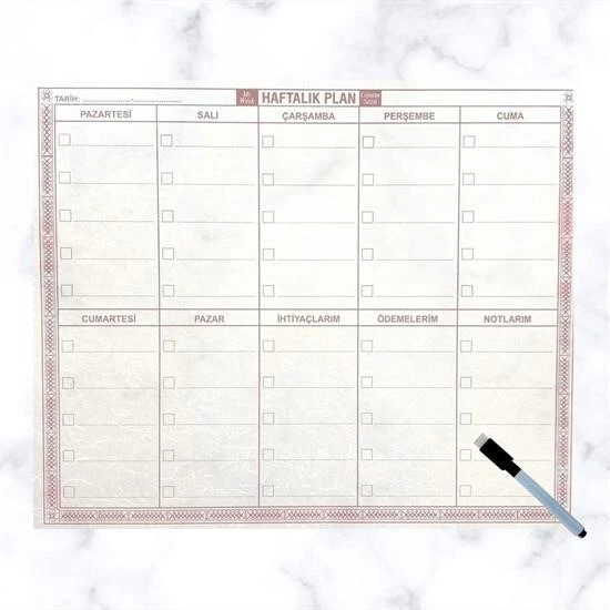 BUFFER® Şeffaf Kendiliğinden Yapışkanlı Kalemli Haftalık Planlayıcı 40cm-50cm ürün görseli