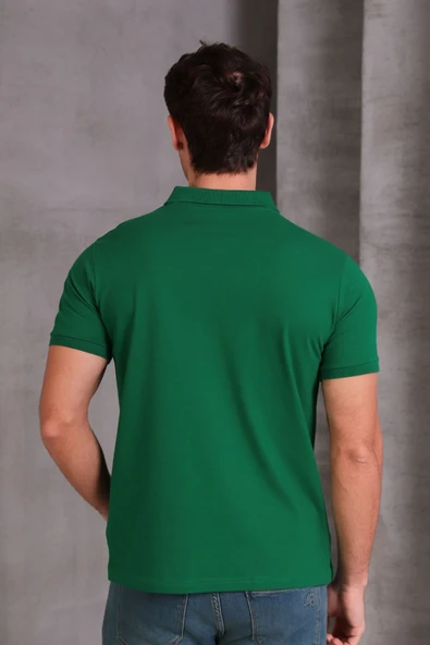 Erkek Slim Fit Pamuklu Yumuşak Doku Nefes Alan Kumaş Yakalı Tişört - Resim 5