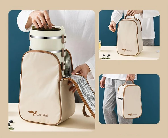 Valkyrie 3 Gözlü Paslanmaz Çelik Isı Yalıtımlı Yemek Kabı Seti Çantalı Geniş Kaplar - 3