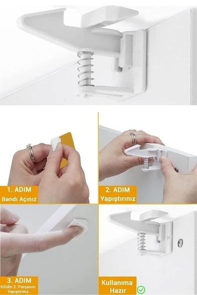 BUFFER® Bebek Çocuk Güvenliği Korumalı Yapışkan Çekmece ve Dolap İçin Tutucu Gizli Güvenlik Kilidi - 7