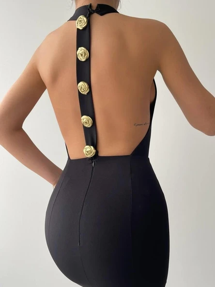 Katalina Gül Düğmeli Elbise - Resim 7