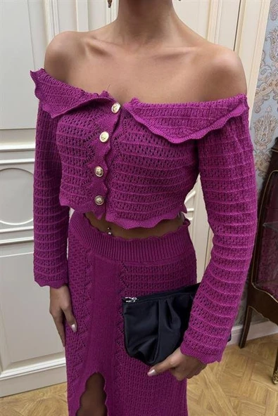 Madonna Yaka Derin Yırtmaç Etekli Şık Triko Takım 10099 - Resim 6