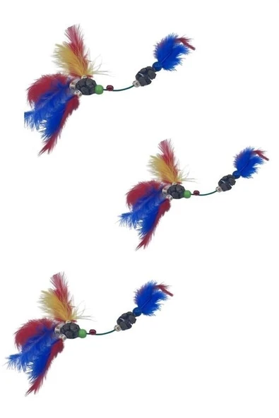 BUFFER® Tüylü Tahta Boncuklu Zilli Kedi Oyuncağı Çok Renkli Kedi Oyuncak - 6