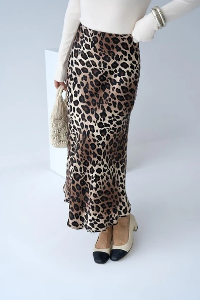 Midi Saten Etek - Leopar - 2