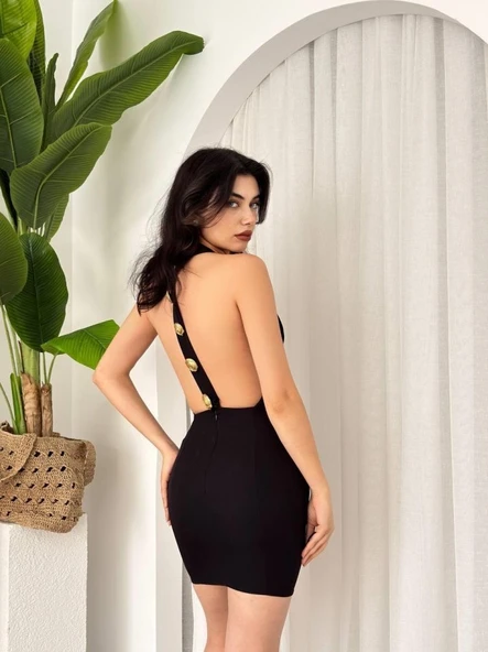 Katalina Gül Düğmeli Elbise - Resim 2